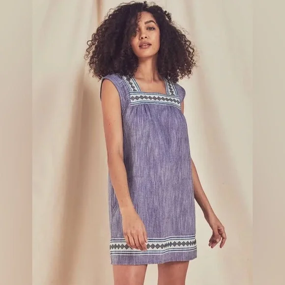 Faherty Hailee Dress Navy Jacquard Small - Picture 2 of 11